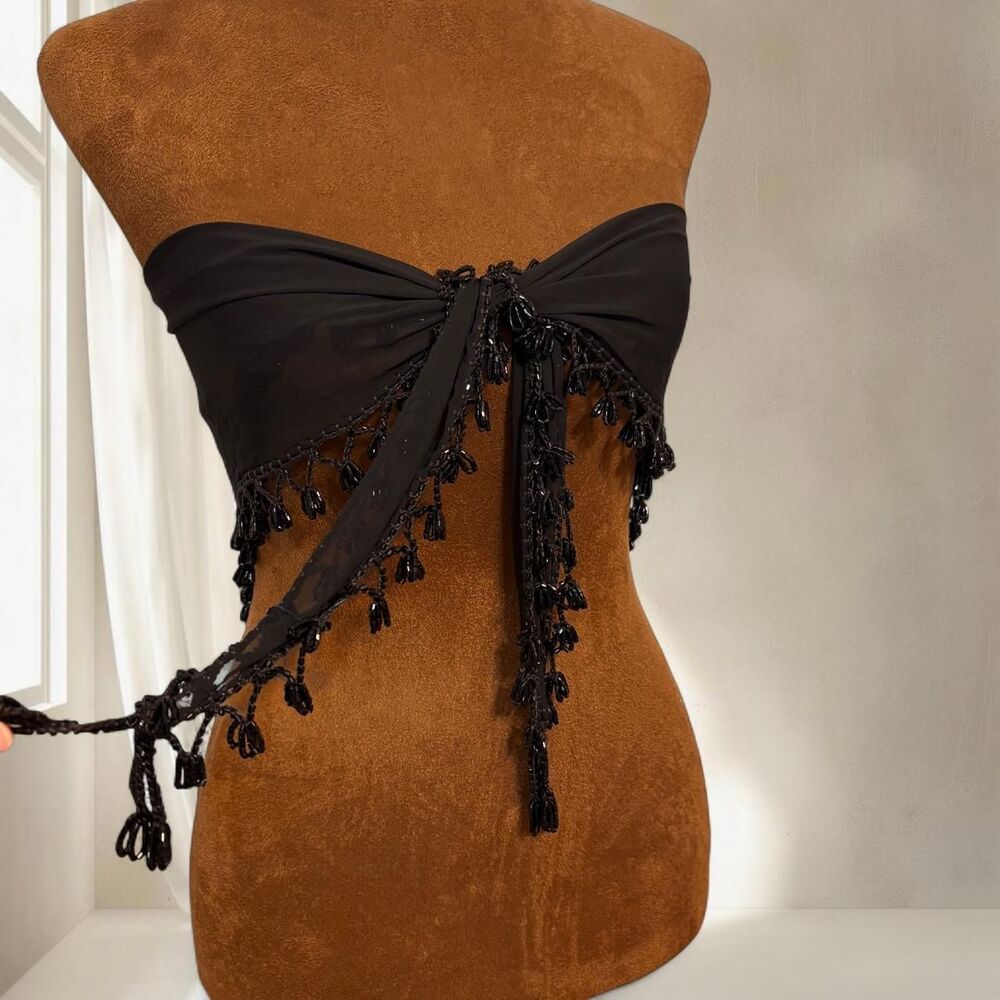 Vintage Whimsigoth Fairy Festival Renaissance Beaded Embroidered Fringe Shawl